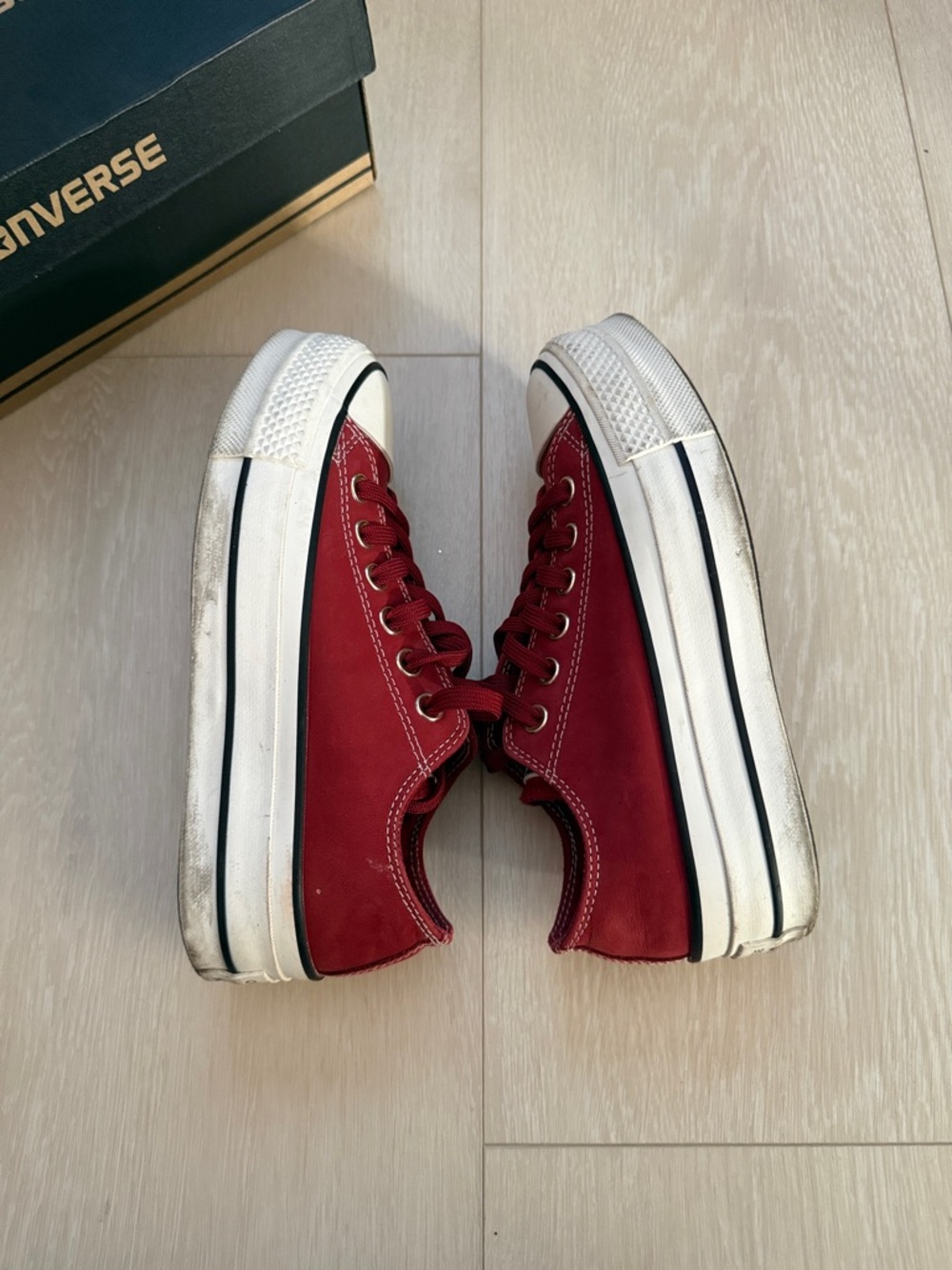Converse Maroon Low-Top Platformed Canvas Sneakers - Picture 8 of 12